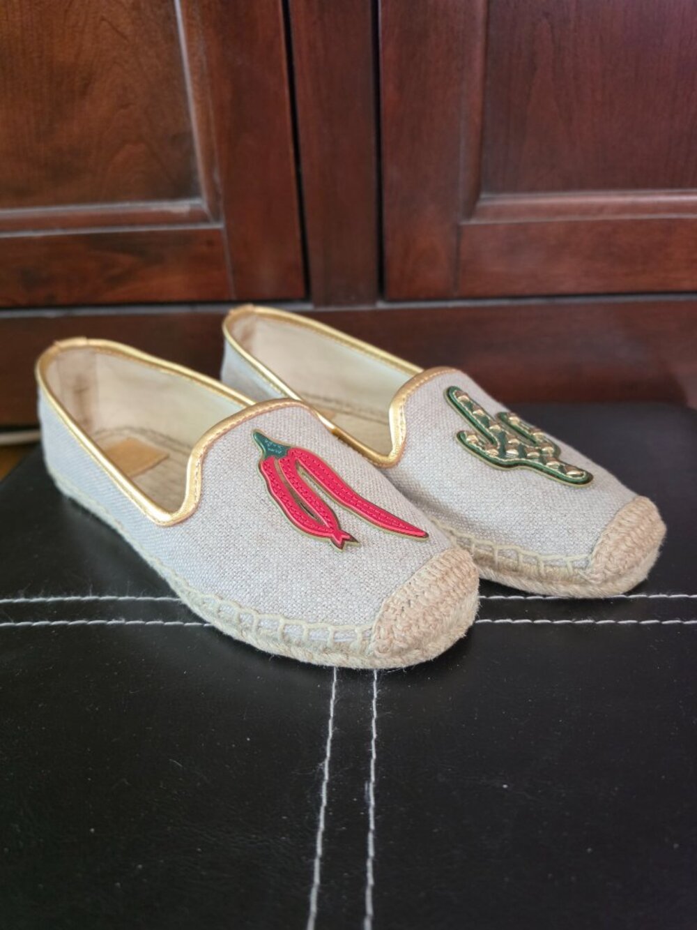 Tory Burch Santa Fe Espadrilles Women's Size 5 Cactus Chili Pepper Linen Flats